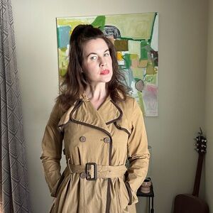 Anthropologie Tan Trench Coat with Matching Belt and Epaulettes